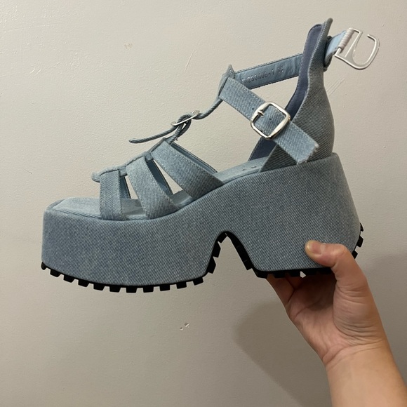 Denim Platform Shoes 42 WORN FOR PHOTO SHOOT ONLY !!! - Picture 3 of 6